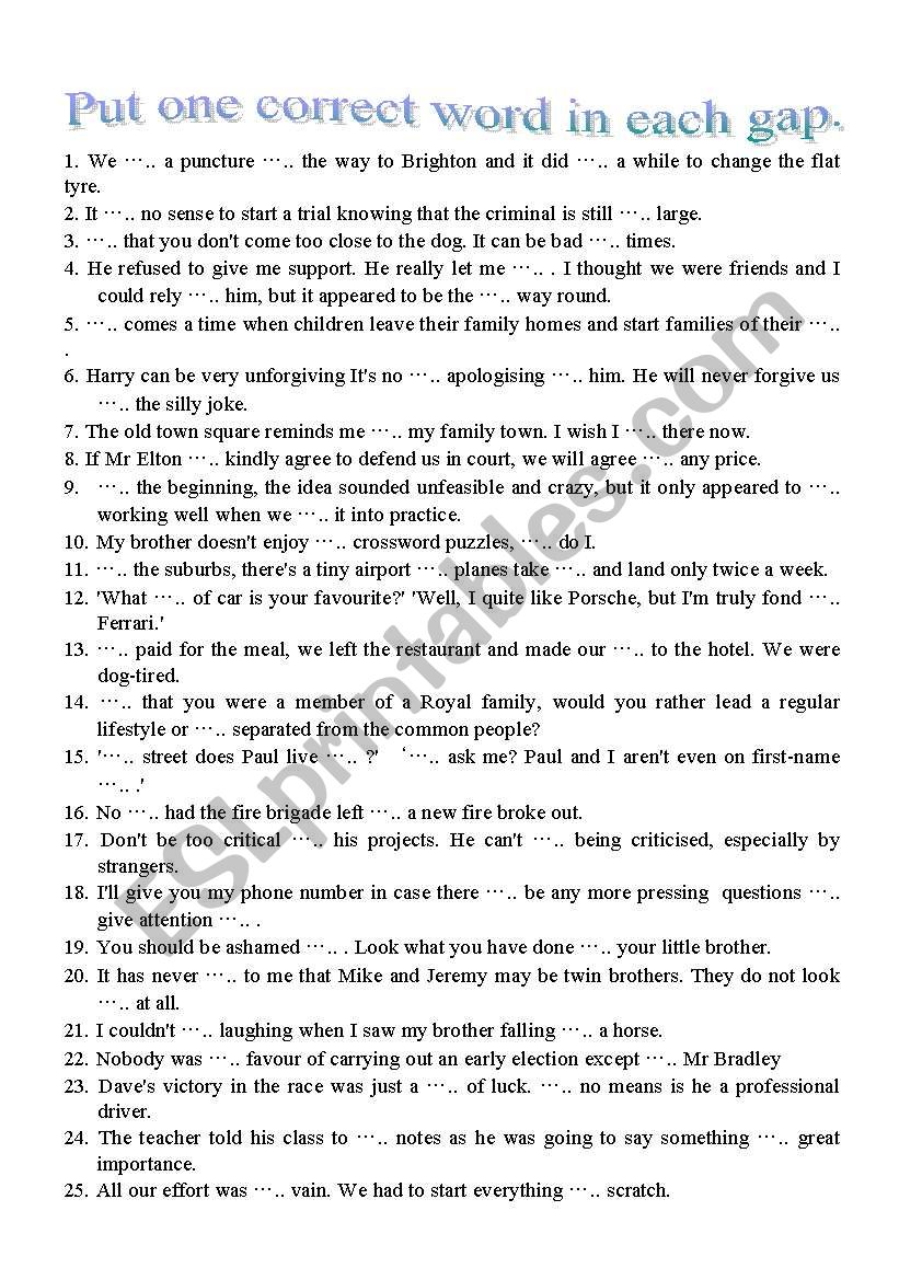 gap filling_5 worksheet