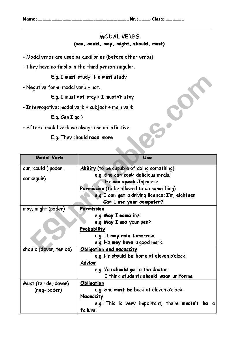 MODAL VERBS worksheet