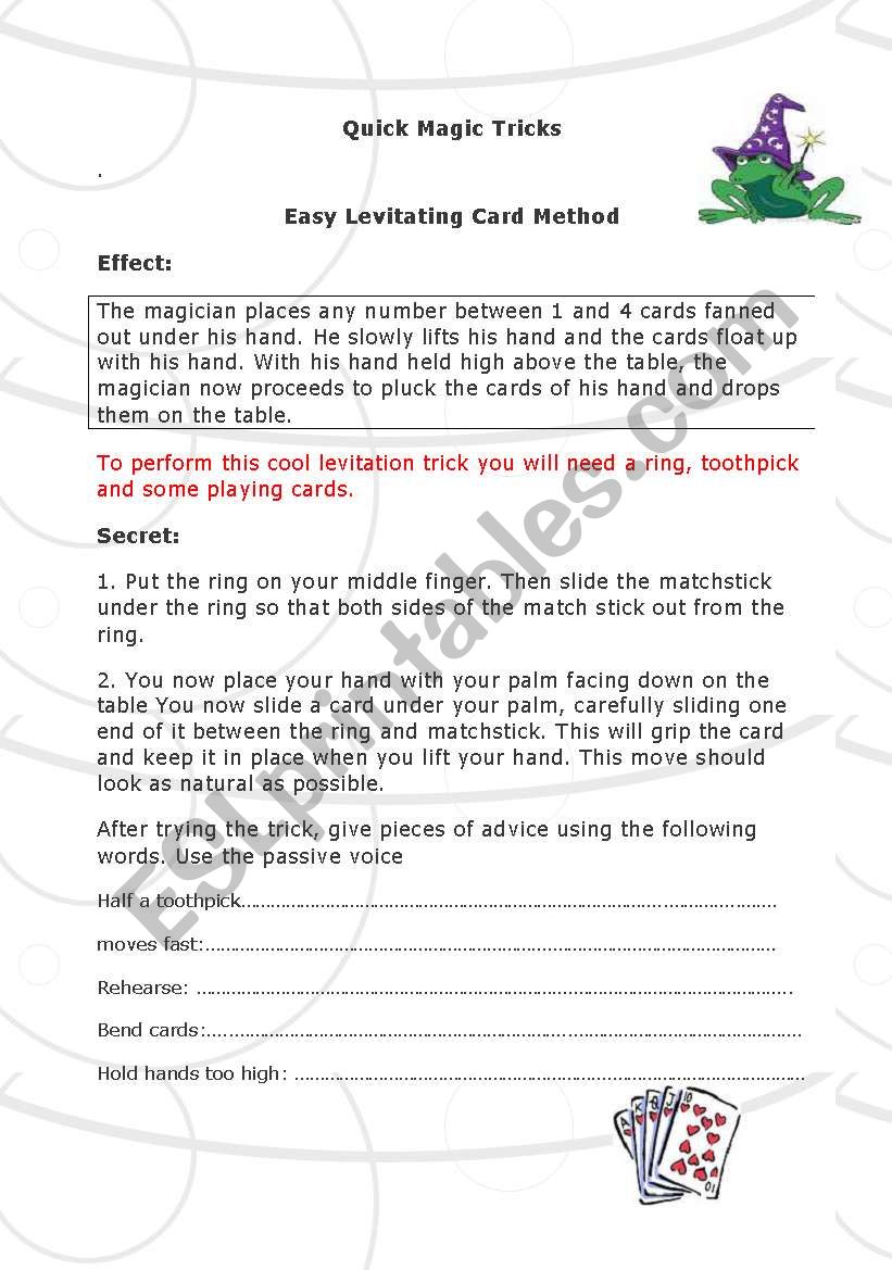 magic tricks instructions worksheet