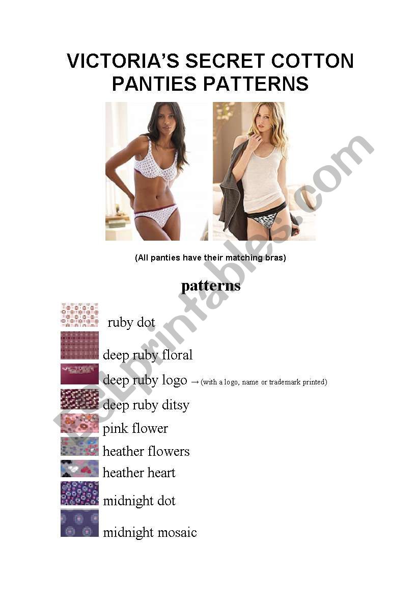 Understanding fabric patterns using a pattern list from Victorias Secret