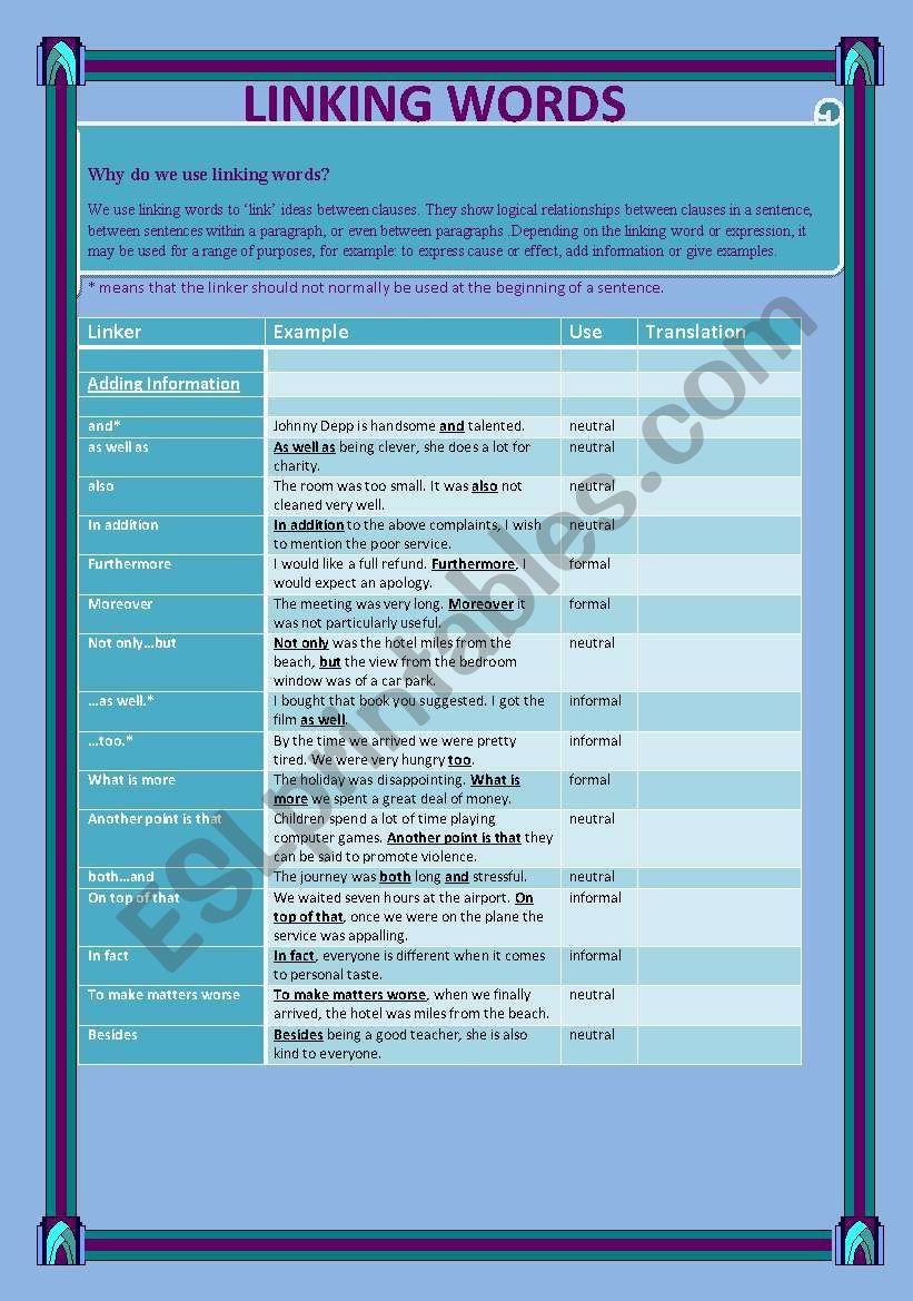 Linking Words (edited) worksheet