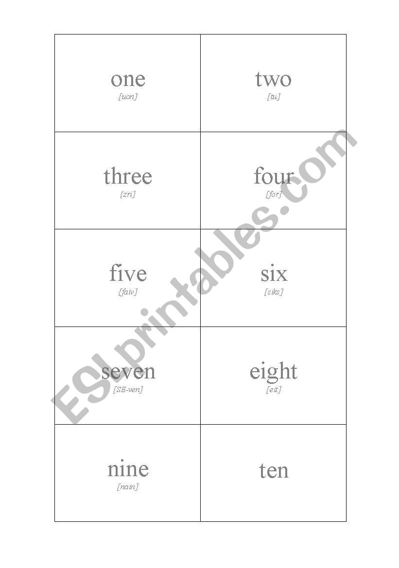 Flashcards_numbers 1-20_A4 worksheet