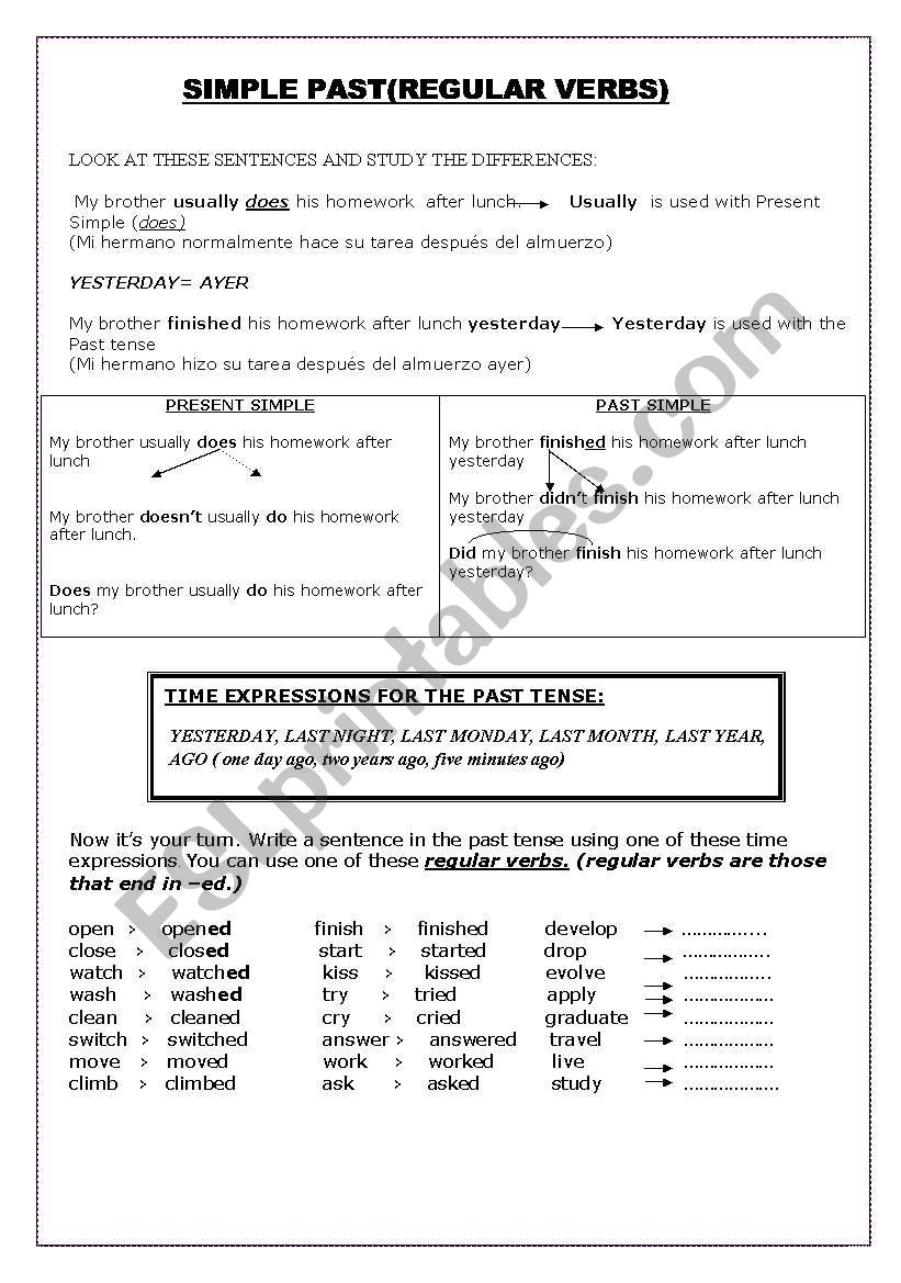 SIMPLE PAST (REGULAR VERBS) worksheet