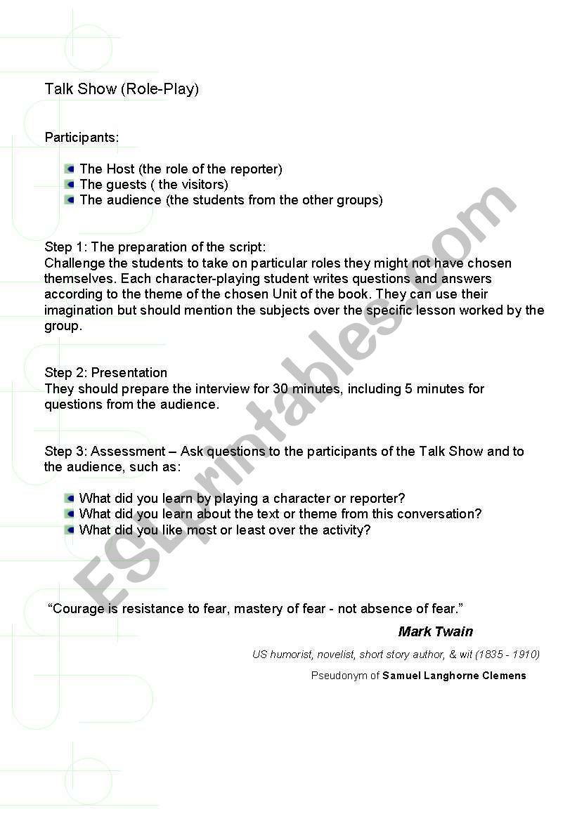 Talk Show worksheet