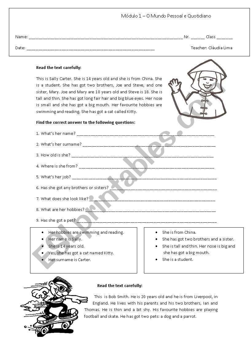 Personal identification worksheet