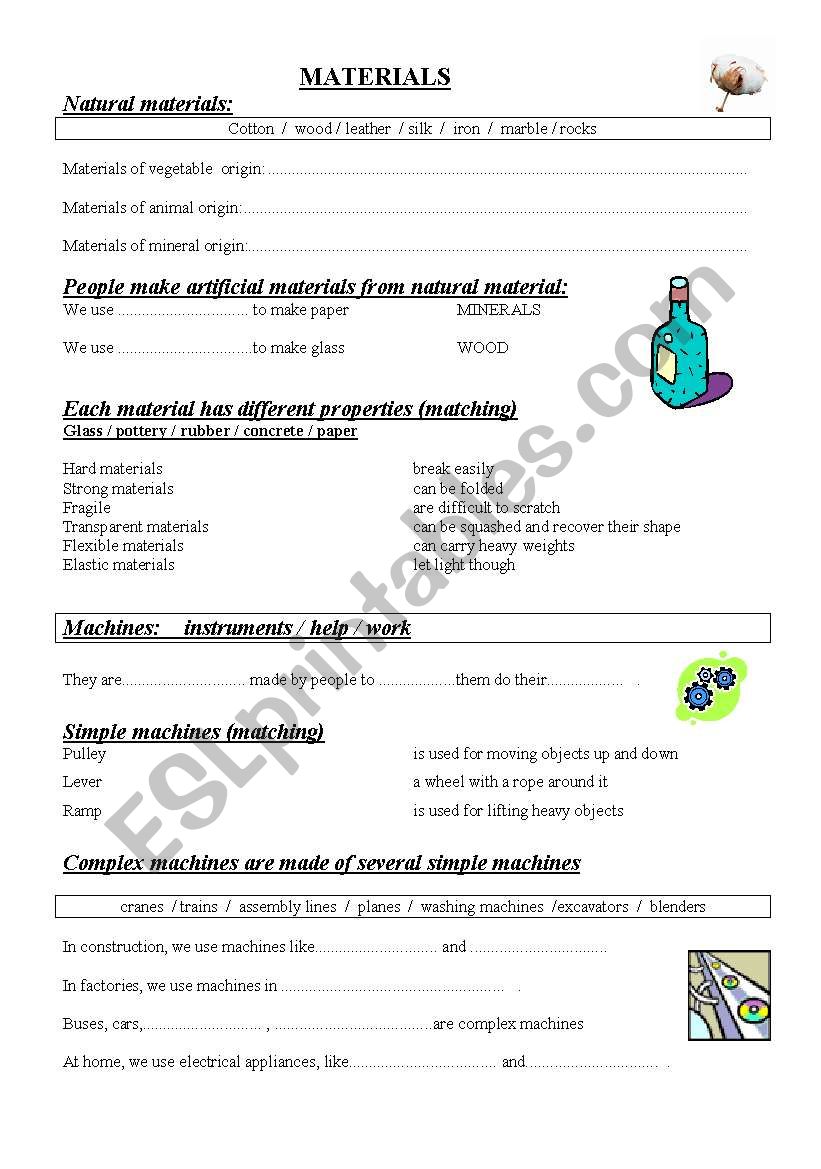 materials worksheet