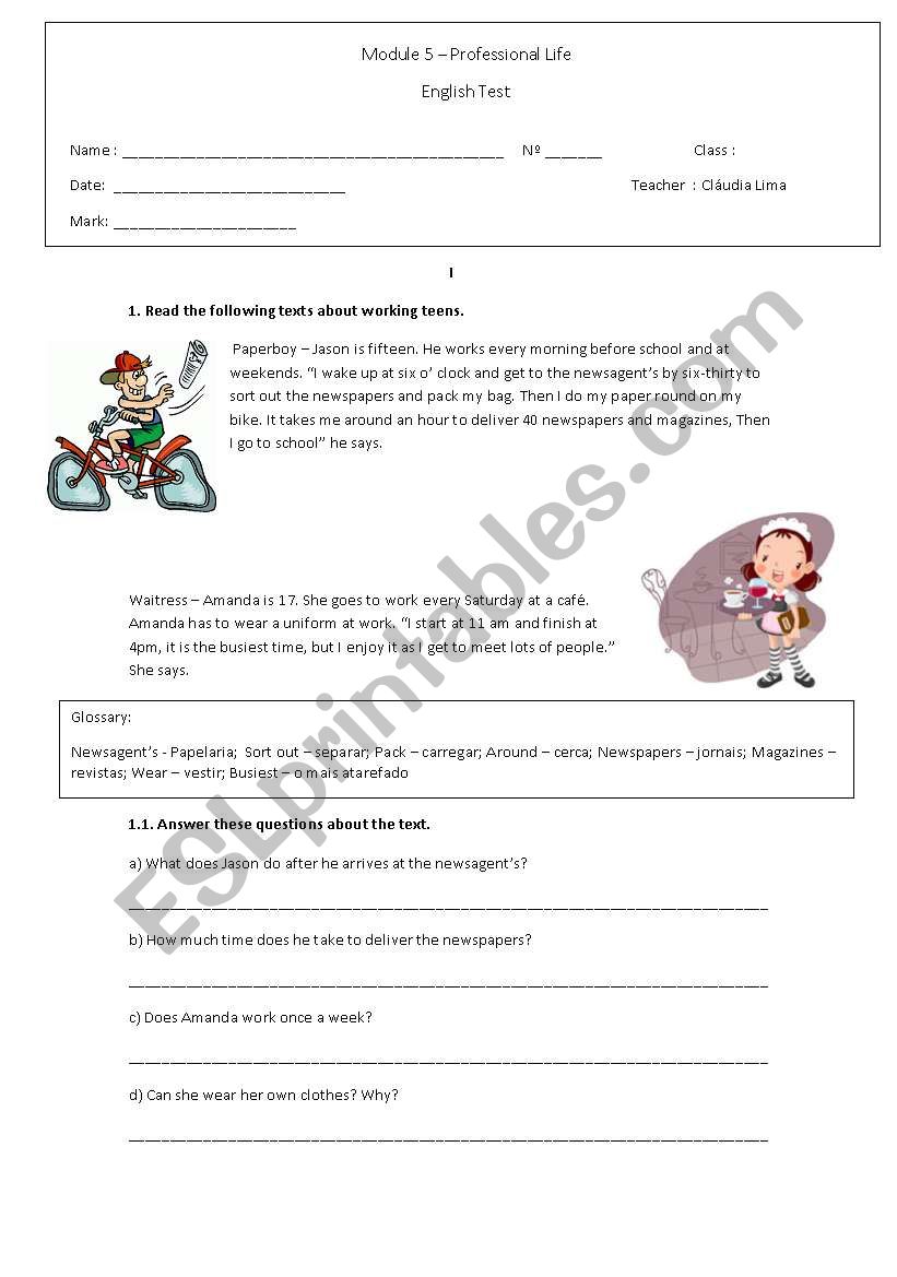 The professional world  worksheet