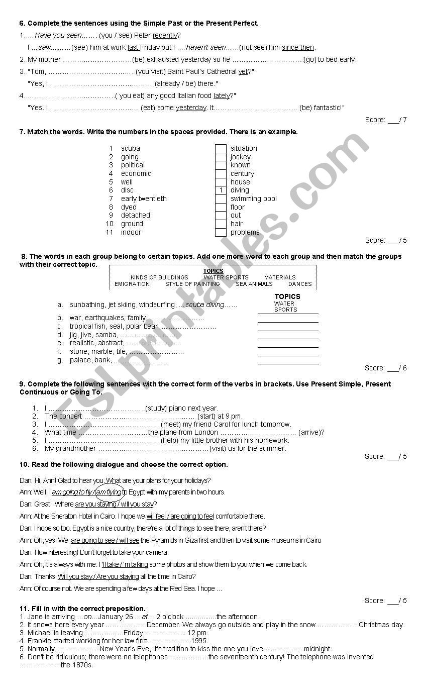 use of english test worksheet