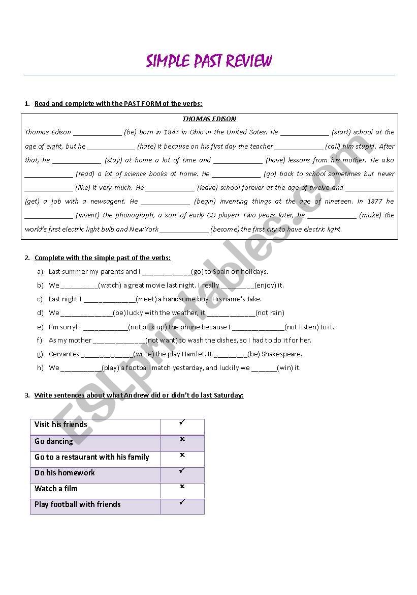 SIMPLE PAST worksheet