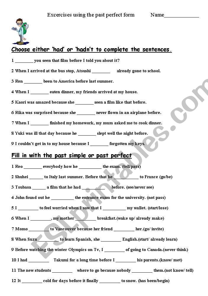 using the past perfect tense worksheet