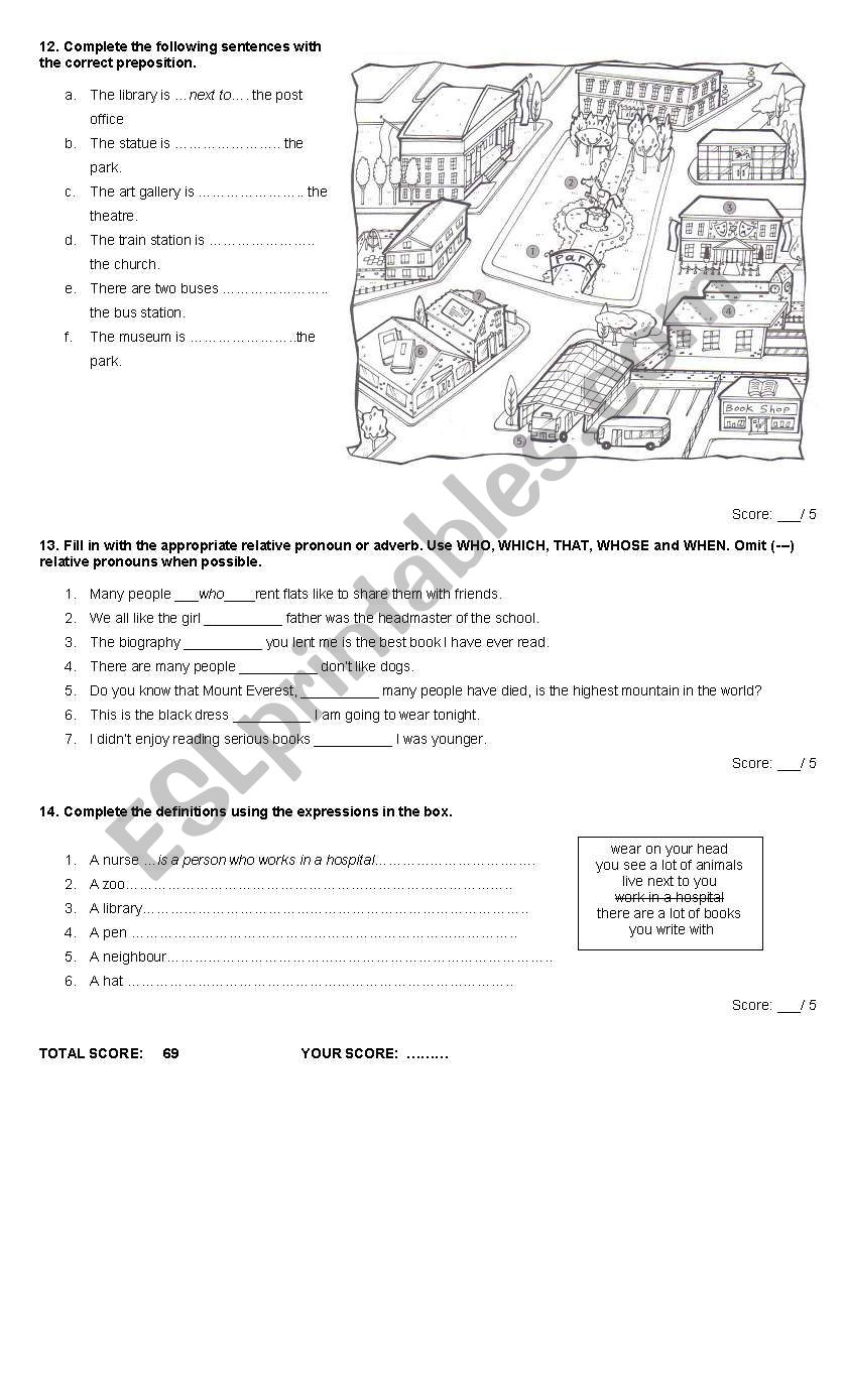 use of english test worksheet