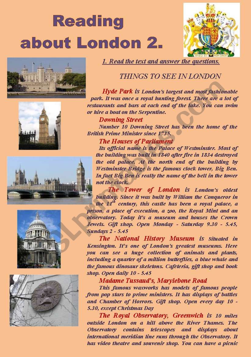 The text about LondonÂ´s places of interest.