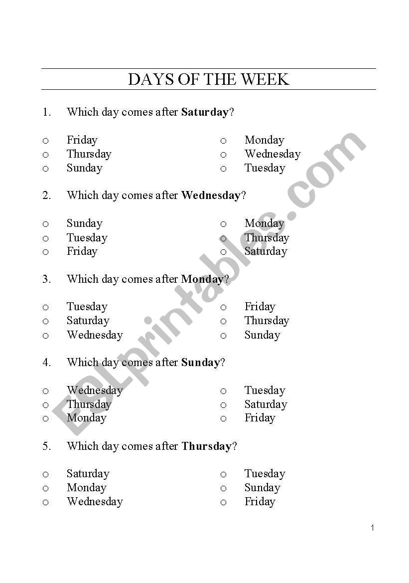 Calendar Worksheet.Days & Months