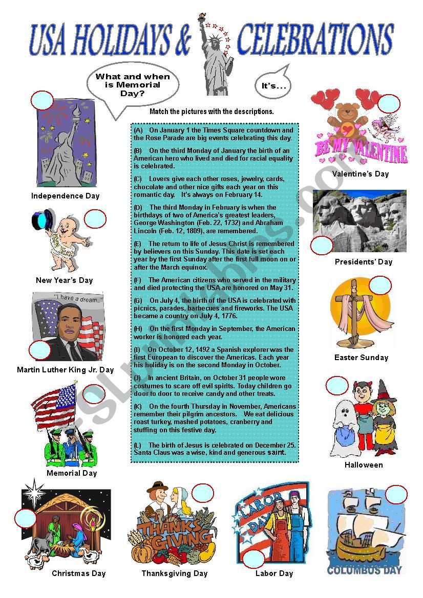 USA Holidays & Celebrations  worksheet