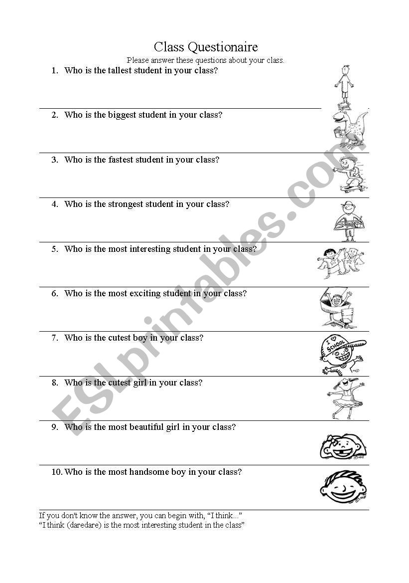 Superlative questionare worksheet