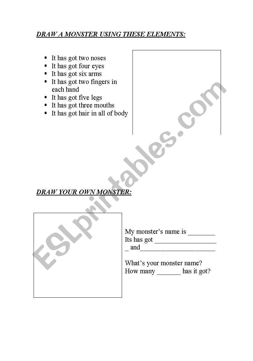 monster worksheet