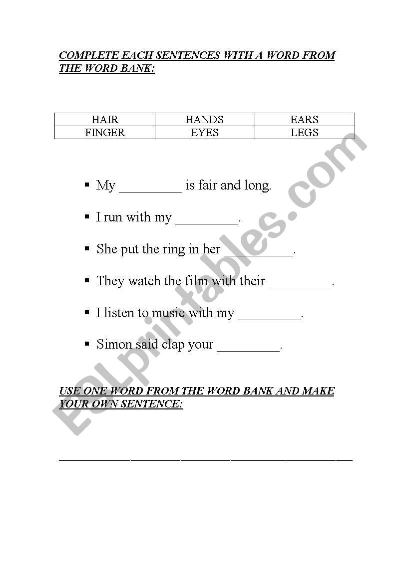 Complete the sentences  worksheet