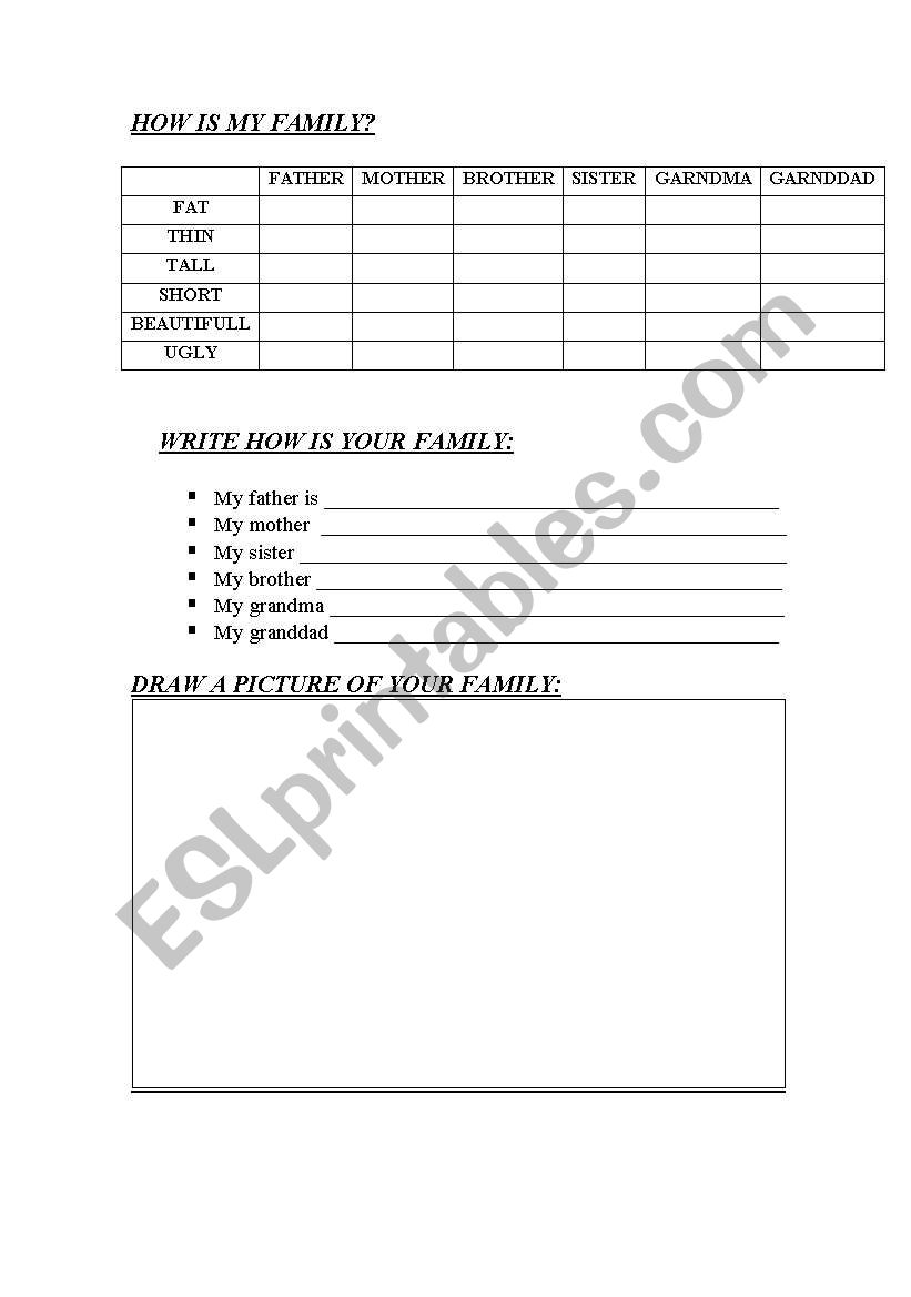 How is your family worksheet
