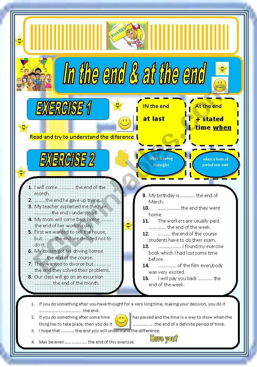 In the end & At the end  worksheet