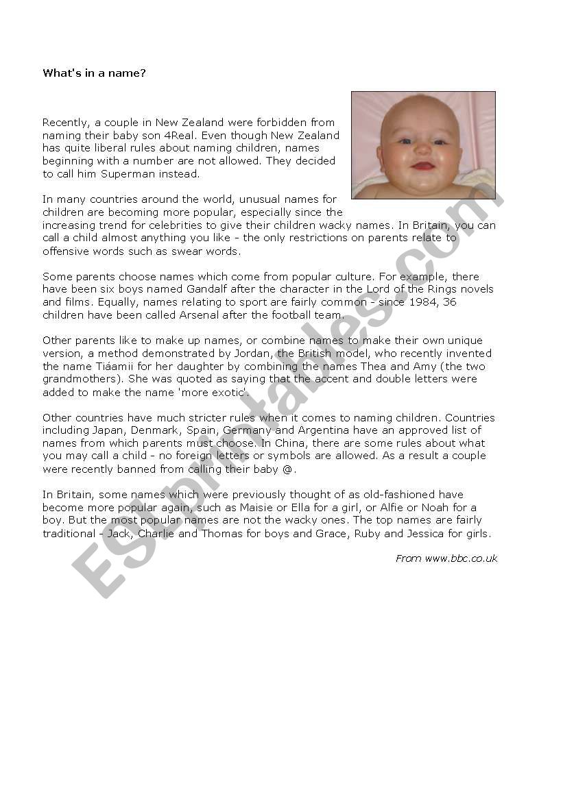 WHATS IN A NAME? worksheet