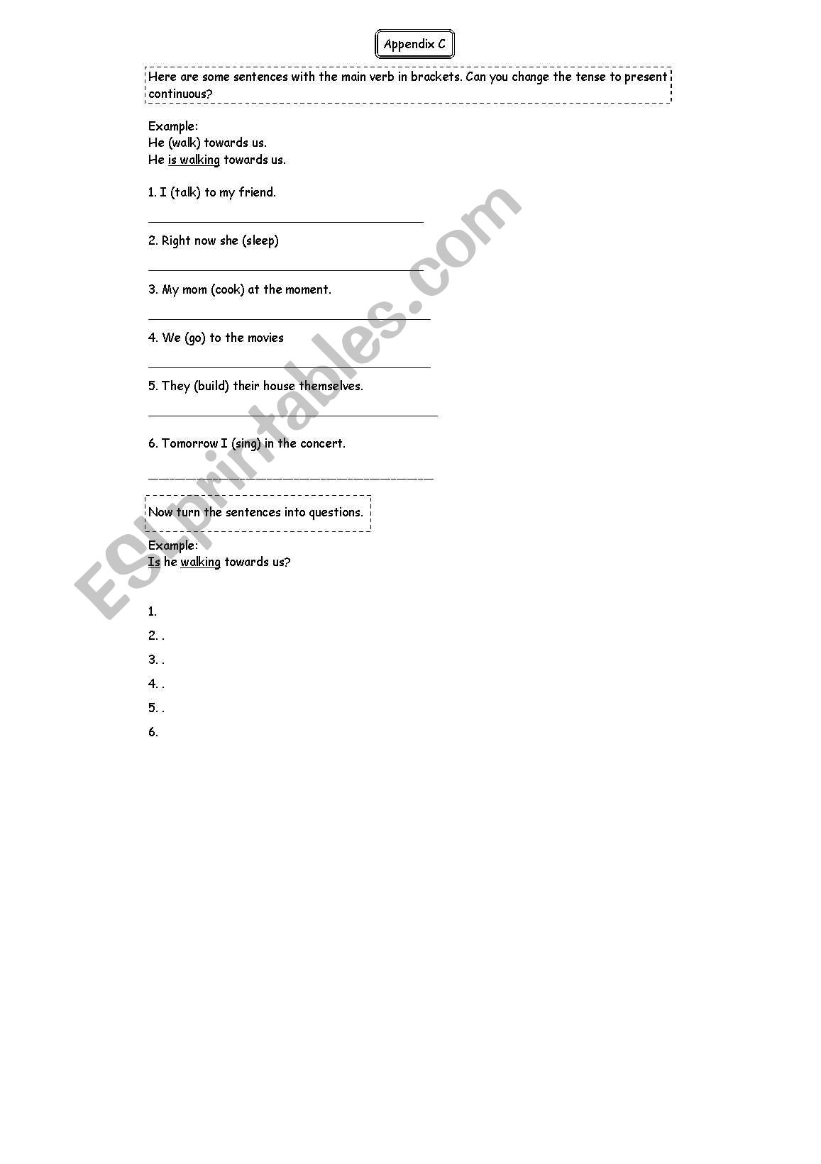 Present Continuous Tense worksheet