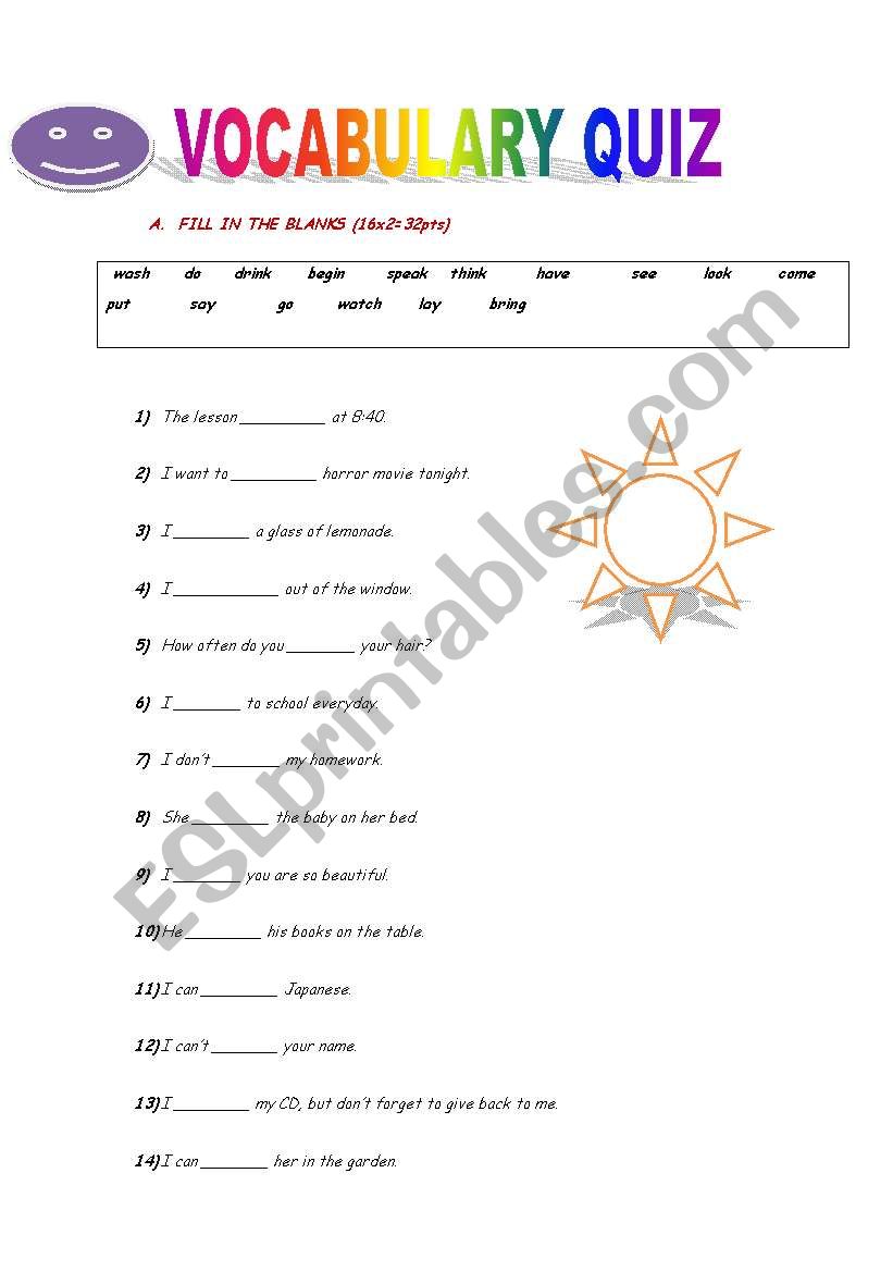 VOCABULARY QUIZ worksheet