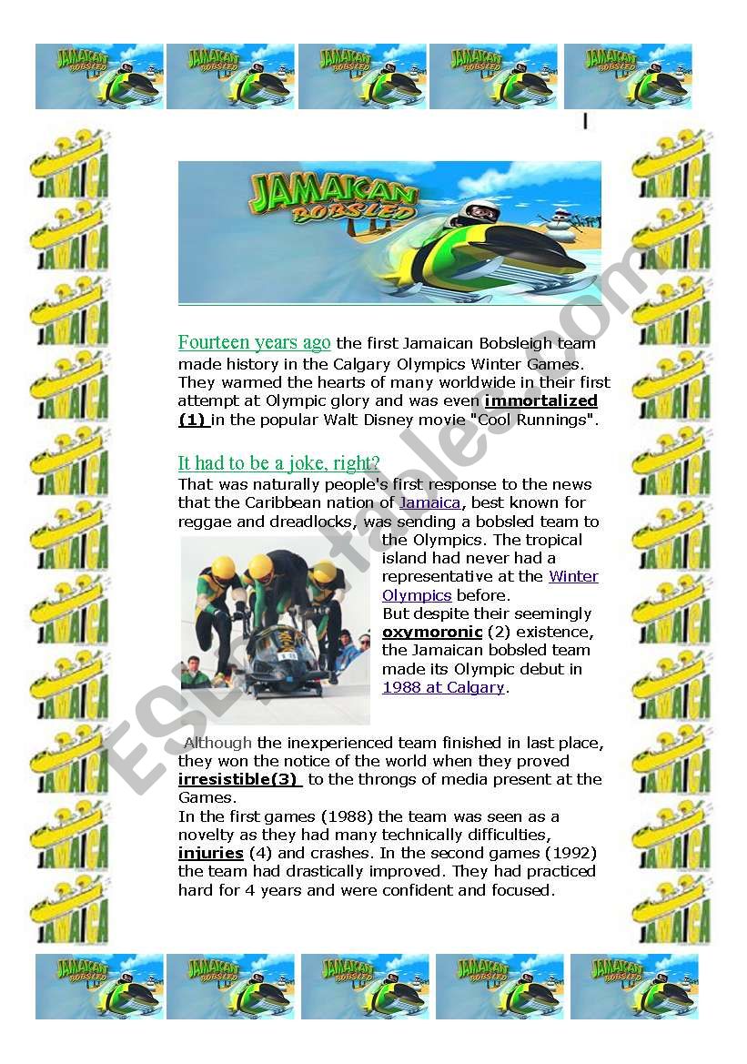 The story of Jamaican Bobsled (5 pages)