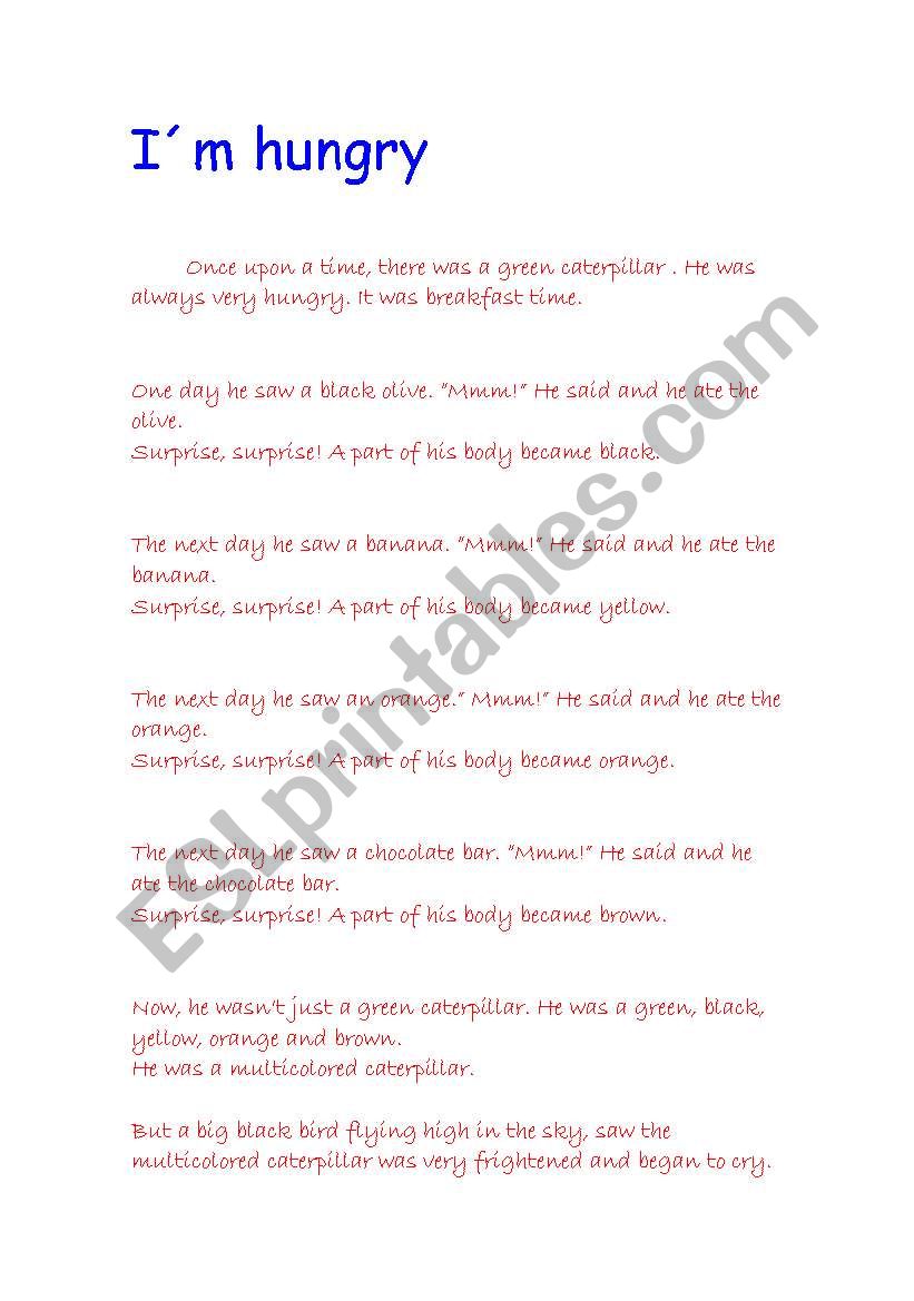 Mr Caterpillar tale worksheet