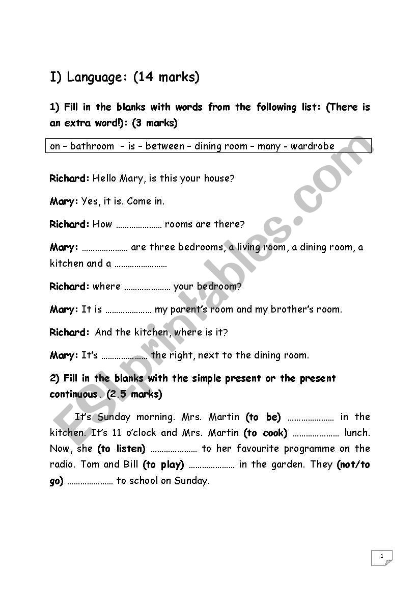 Language tasks for elementary worksheet
