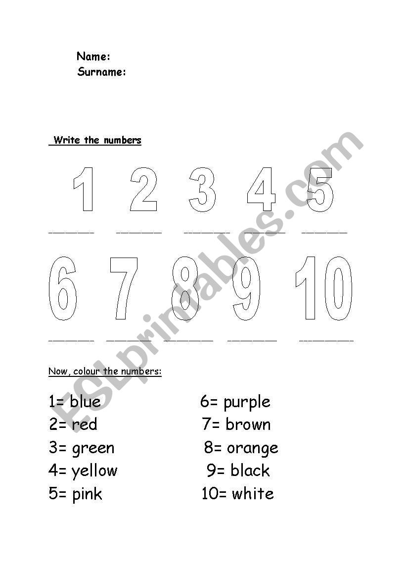 numbers&colours worksheet
