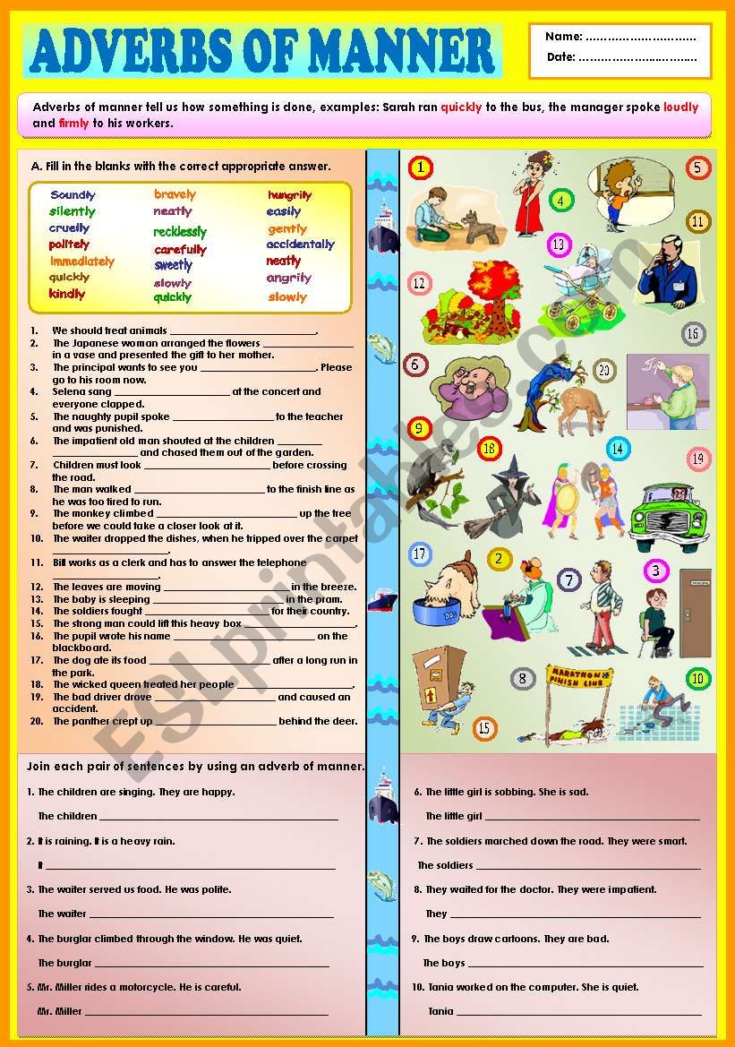 Adverbs of manner + KEY worksheet