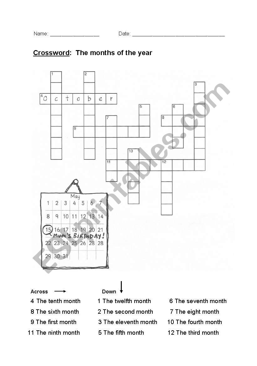  The months of the year worksheet