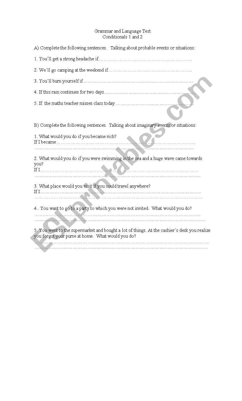Conditional 1&2 worksheet