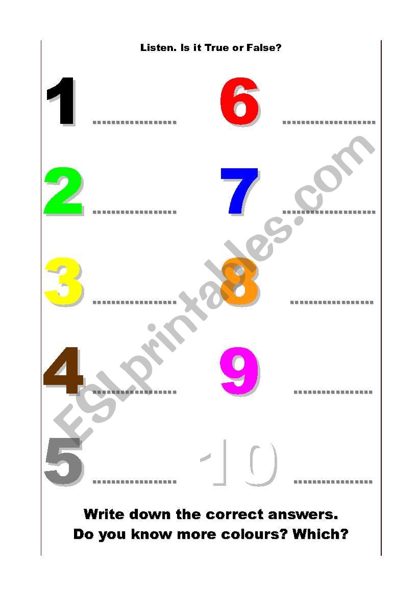 Numbers & Colours worksheet