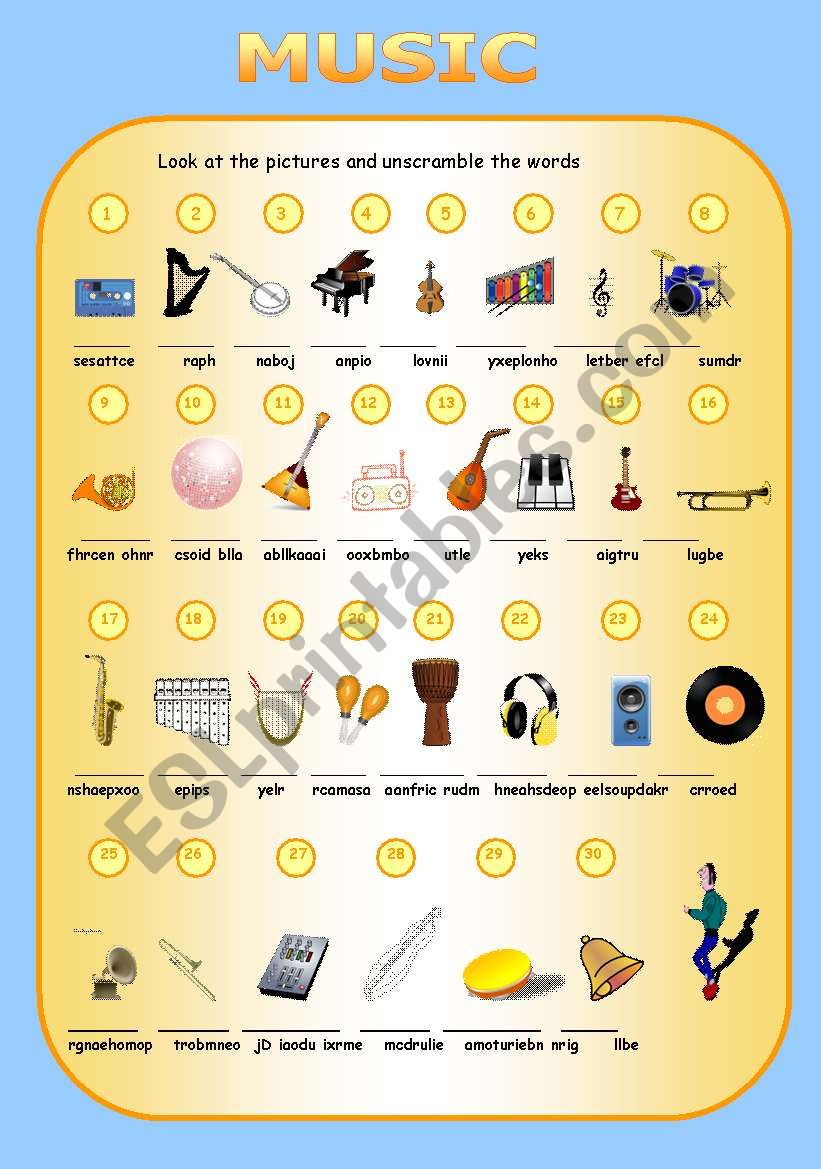 Musical words worksheet