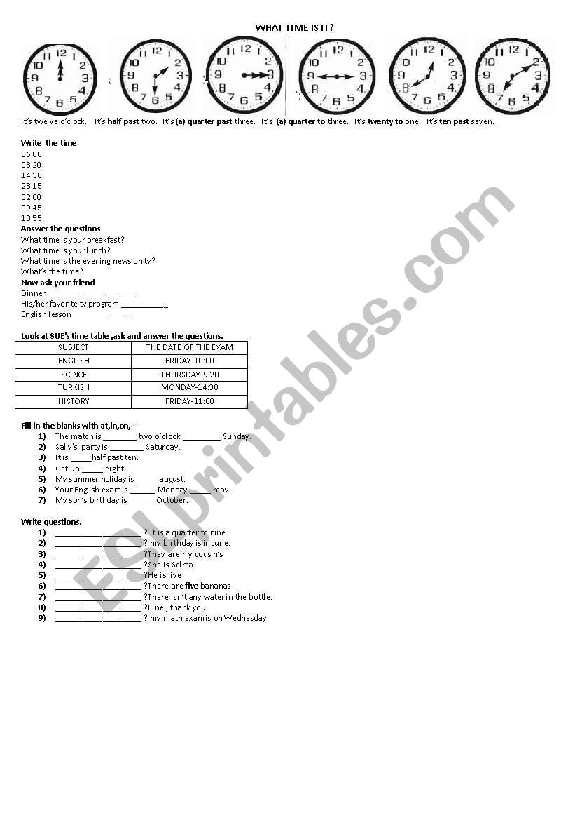 what time is it? worksheet