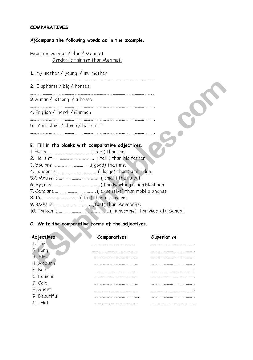 comparative worksheet worksheet