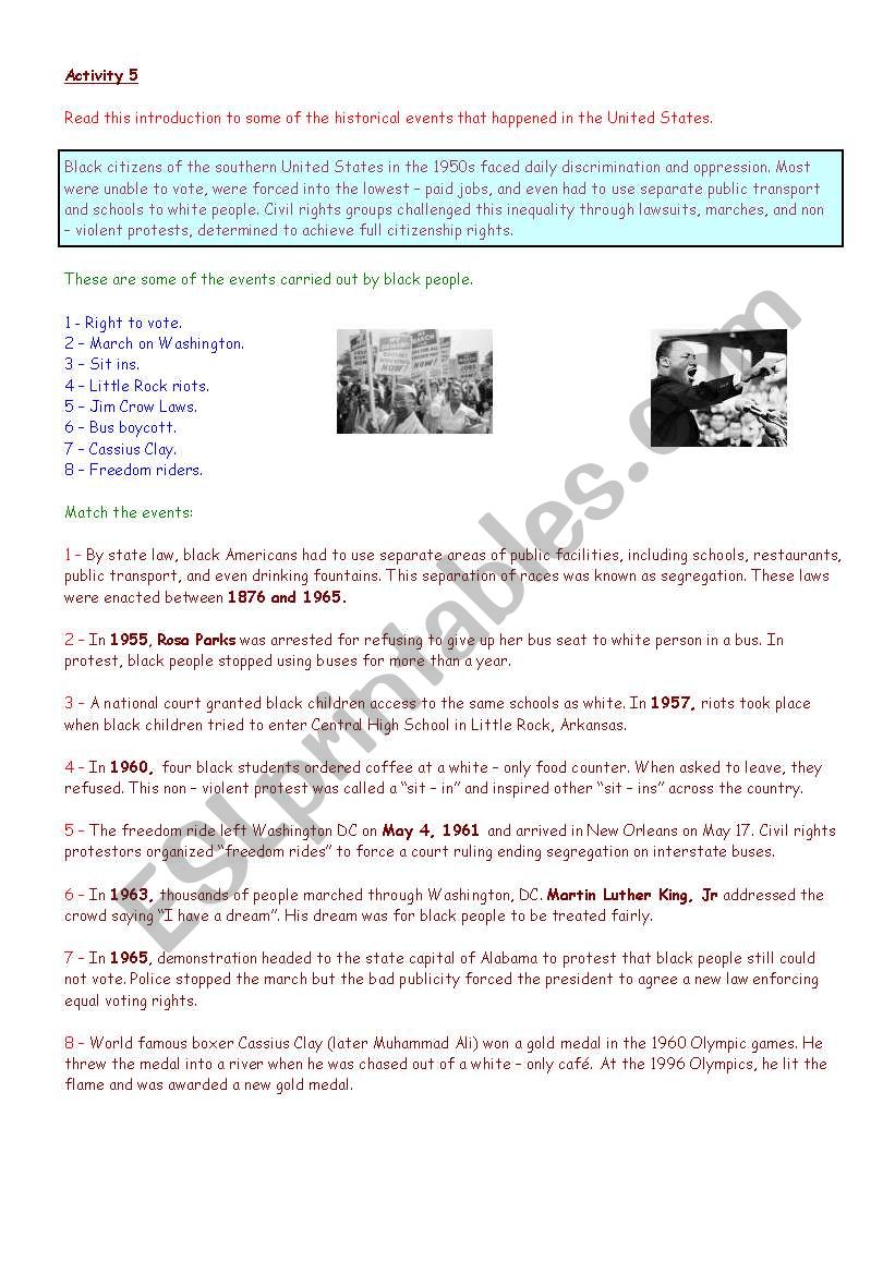 Civil rights  worksheet