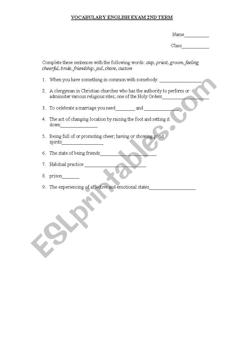 english vocabulary exercises worksheet