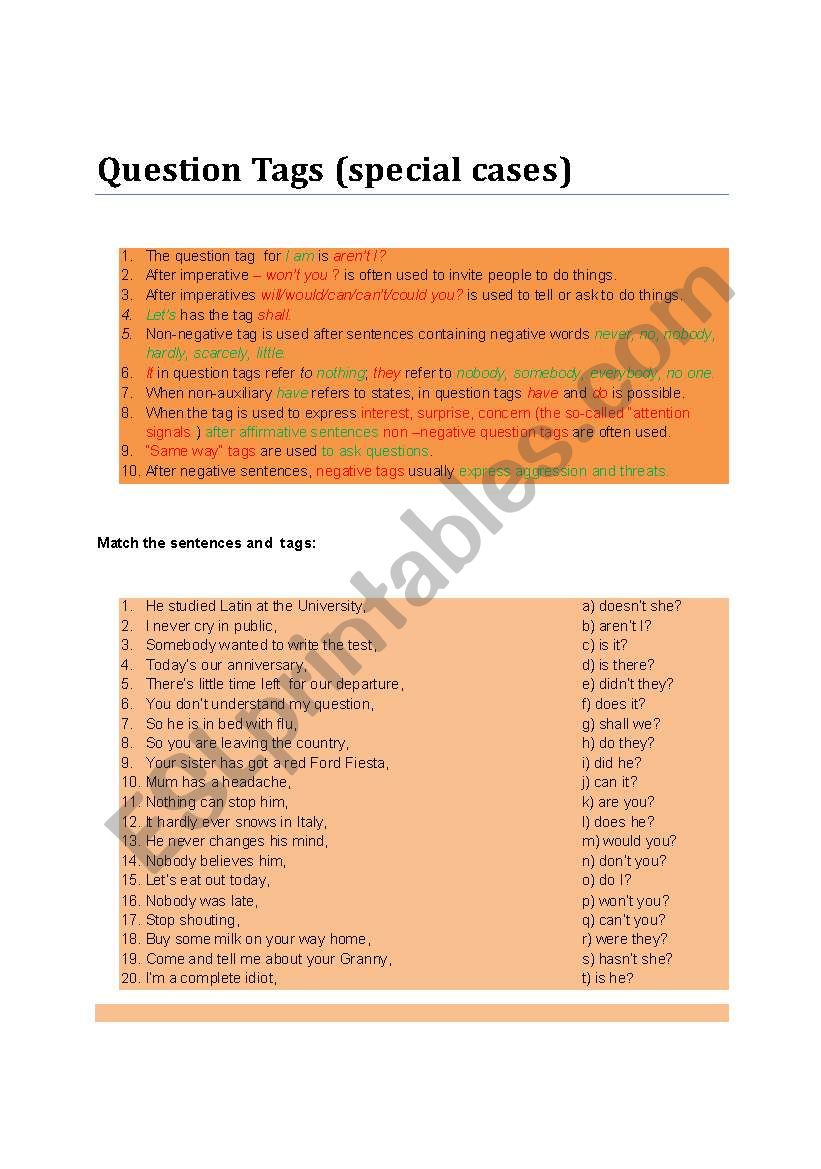 Question Tags worksheet