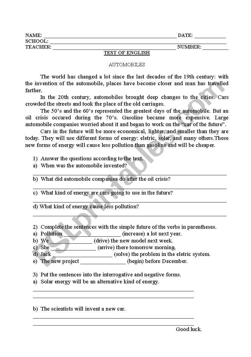 a test and a dialogue  worksheet