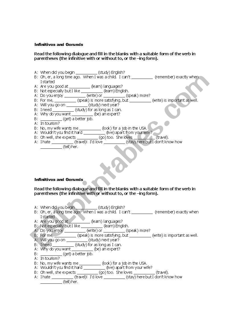 infinitives and gerunds worksheet