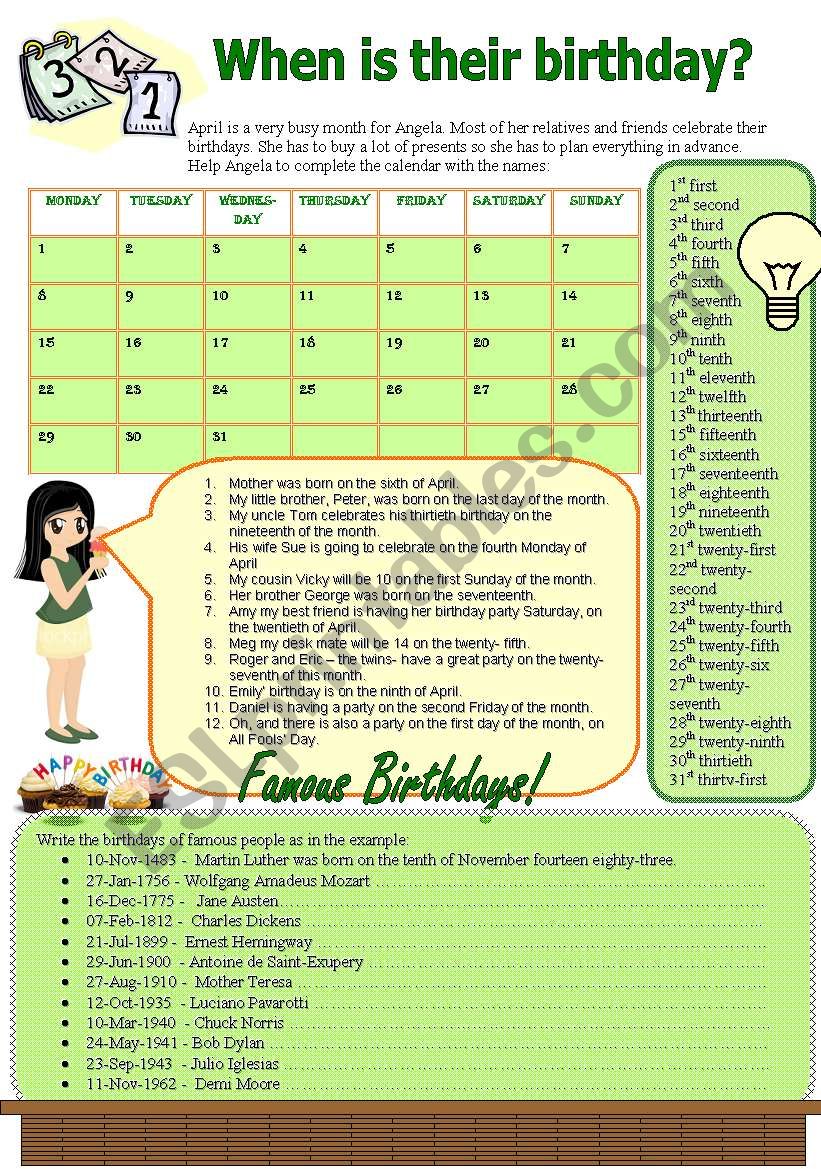 When is their birthday? worksheet