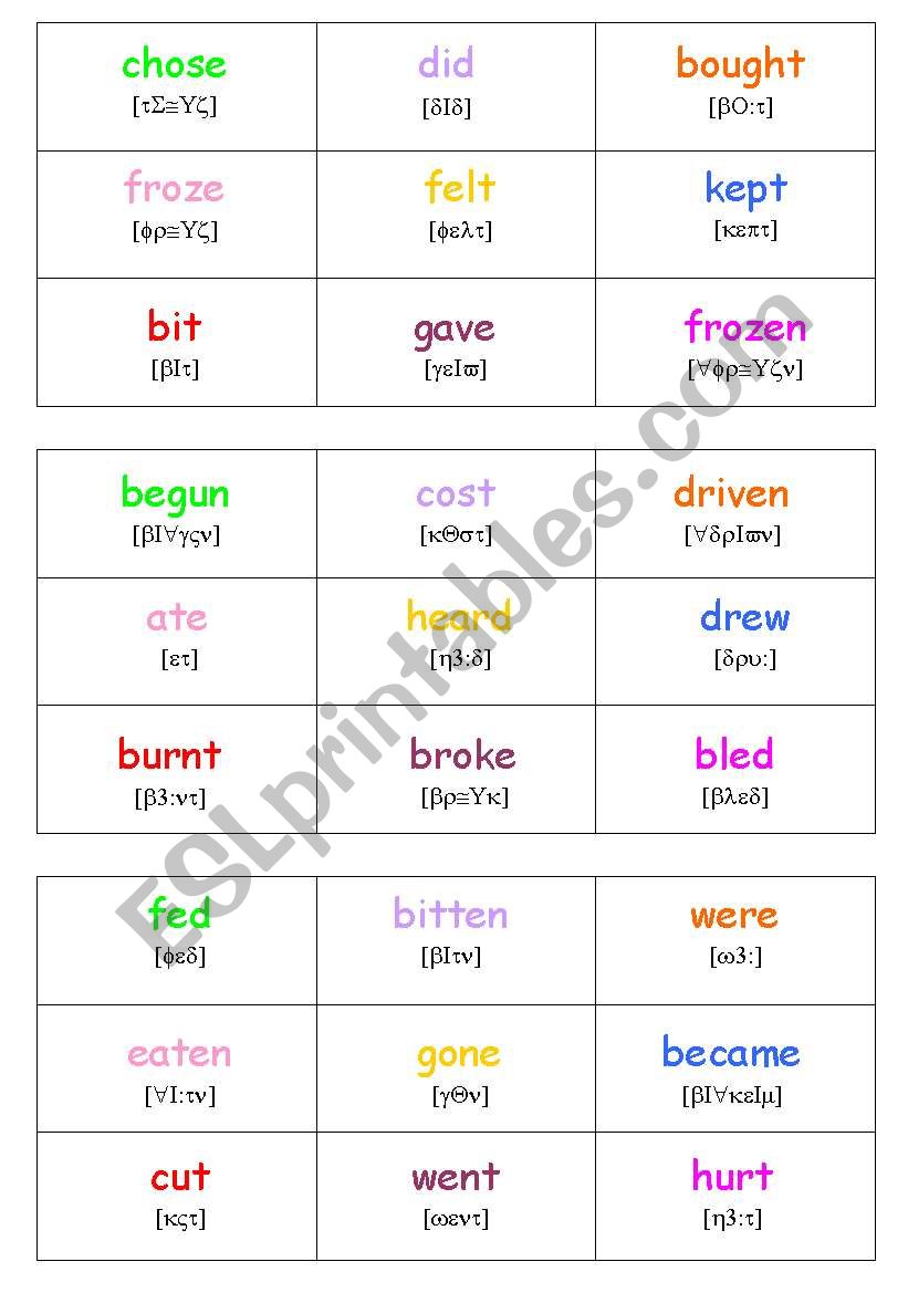 irregular verbs BINGO-1 worksheet