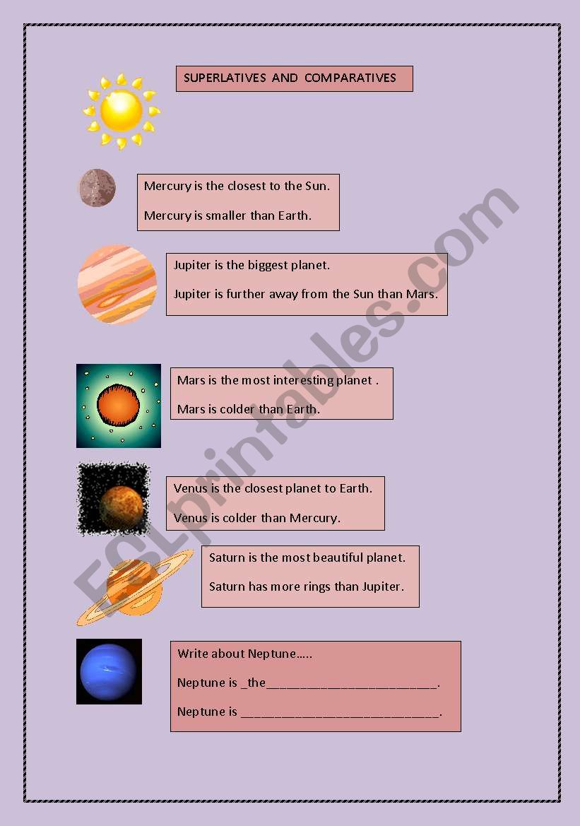 COMPARE PLANETS worksheet