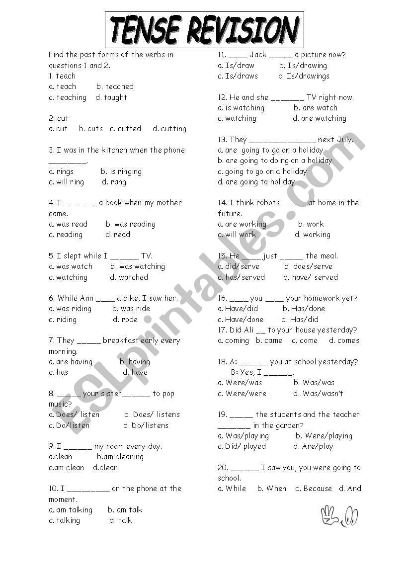 general revision of tenses worksheet