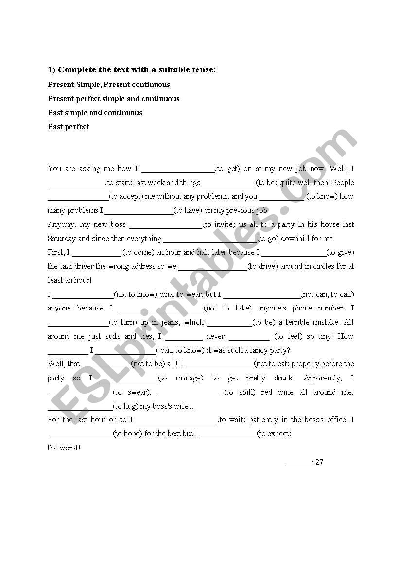 tenses  worksheet