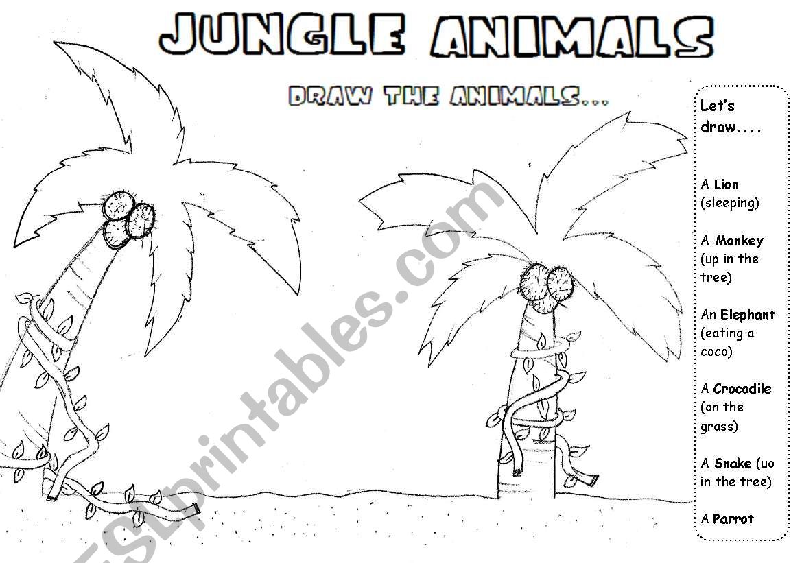 JUNGLE ANIMALS -DRAWING/ DICTATION/READING ACTIVITY