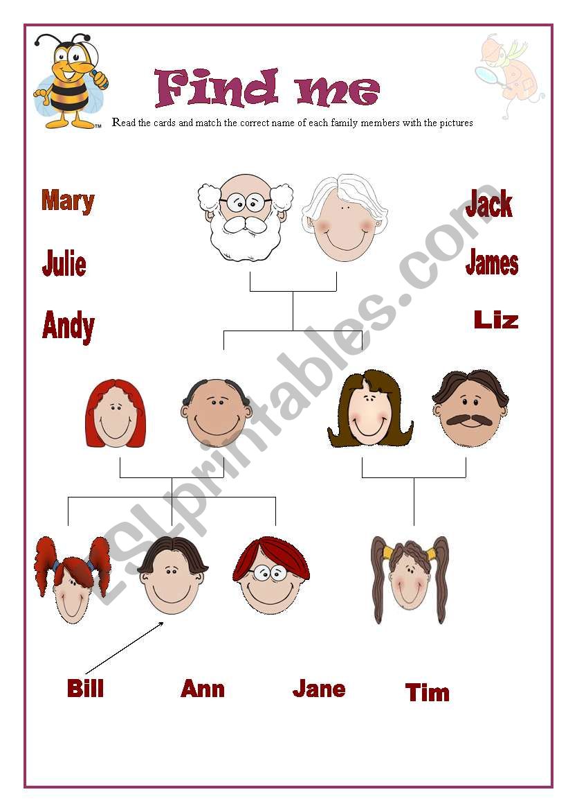 Family members 1 (card game)  worksheet