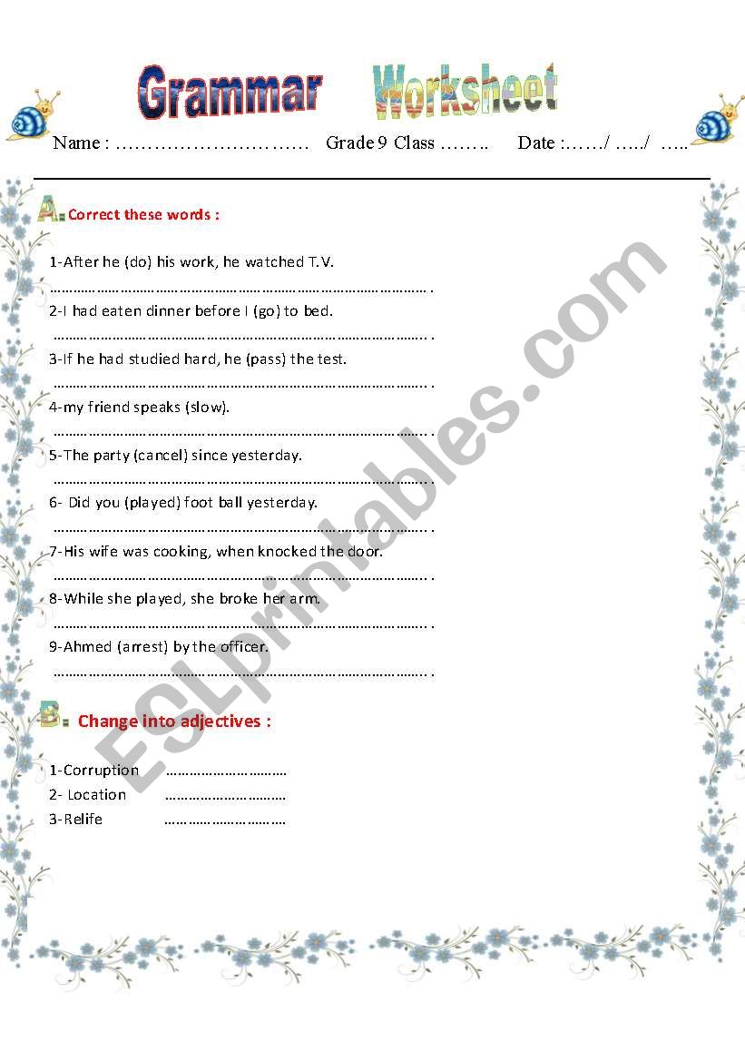 Grammars worksheet